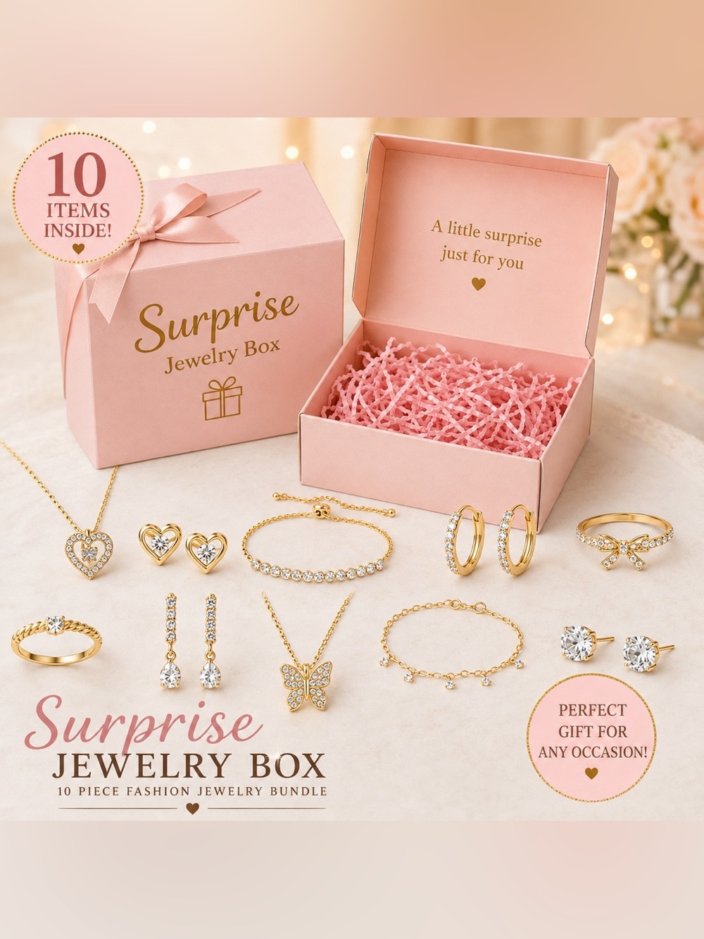 Surprise Jewelry Box – 10 Piece Fashion Jewelry Bundle coquette girly feminine